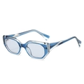 Cat eye polygon sunglasses in transparent blue finish with wide temples, side 45-degree view - Regular / Standard (Inc. 13% VAT) Blue Frame, Light Grey Lenses