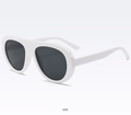 Fashion oversized retro sunglasses with white square frame and dark gray lenses side view - White Frame Gray Lens