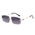 Frameless rectangular sunglasses with purple gradient lenses and silver knot temples - Silver Frame Grey-Pink Lens