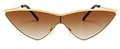Cat eye sunglasses with gold metal frame and brown gradient lenses on white background - Double Tea