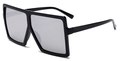 Oversized square sunglasses with black glossy frames and silver mirrored lenses - Ready Stock / Standard Black Frame Silver Mirror Lenses