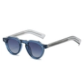 Retro ronde zonnebril met transparant donkerblauw montuur en zilveren klinknagels - Normaal / Transparant Blauw Frame Grijze Lens