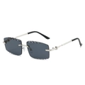 Frameless rectangle sunglasses with dark gray lenses and silver metal twisted temples - Silver Frame Grey Lens