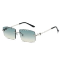 Rimless square sunglasses with gradient blue yellow lenses and twisted silver metal legs - Silver Frame Green Yellow Lens