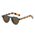 Vintage geometric sunglasses featuring dark green frames and classic tortoiseshell temples - Regular / Regular (Inc. 13% VAT) Blue Frame Brown Lens