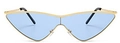 Fashionable geometric cat-eye sunglasses with gold metal frame and light blue lenses - Blue