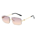 Frameless square sunglasses with purple-orange gradient lenses and gold metal frames - Gold Frame Purple Pink Lens