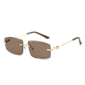 Retro rimless square sunglasses with brown gradient cut lenses and gold metal temples - Gold Frame Brown Lens