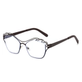 Occhiali cat-eye marrone scuro con montatura a onde traforata e aste in metallo - Montatura Marrone Lenti Trasparenti