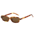 Retro rectangular tortoiseshell sunglasses with dark brown lenses and metal rivet accents - Regular / Leopard Frame / Tea Lens