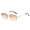 Frameless rimless square sunglasses with gradient brown lenses and gold metal temples - Gold Frame Double Orange Lens