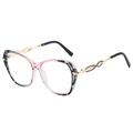 Fashion butterfly cat-eye glasses frame with pink tortoiseshell and metal twist temples - Outer Leopard Inner Pink Frame Clear Lens
