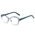Occhiali anti luce blu con montatura metallica ondulata blu e verde in stile minimale - Montatura Blu Verde Lenti Trasparenti