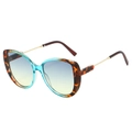 Tortoiseshell and teal oversized butterfly sunglasses with gradient lenses and gold temples - Blue Leopard Frame Blue Yellow Lens