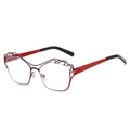 Irregular red metal frame blue light glasses with unique wave hollow design and black temples - Tea Red Frame Clear Lens