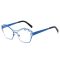 Vibrant blue cat-eye glasses frame with irregular cloud-patterned metal detailing - Blue Frame White Lens