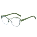 Matte olive green irregular metal frame glasses with unique cloud-shaped cutout details - Transparent Green Frame