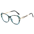Montatura occhiali a farfalla oversize in tartaruga colorata con aste in metallo dorato - Montatura Granulosità di Pietra Blu Lente Bianca