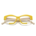 Chic oversized geometric glasses frame in bright yellow and champagne gold hardware - Yellow Frame Clear Lens