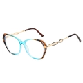 Cat-eye glasses frame with blue-to-tortoise gradient and gold braided metal temples - Outer Leopard Inner Blue Frame Clear Lens