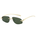 Polygonal rimless sunglasses with dark green lenses and golden metal frames for women - Regular / Gold Frame Dark Green Lenses