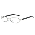 Occhiali da sole cat-eye futuristici in metallo argento con montatura ovale e stanghette nere - Regolare / Montatura Argento Lenti Trasparenti