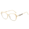 Fashionable butterfly cat-eye glasses in beige with golden twisted metal temples - Rice White Frame Clear Lens