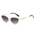 Lunettes de soleil œil-de-chat en métal avec verres dégradés violets et détails de chaîne - Monture Dorée Verres Gris Dégradés