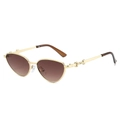 Lunettes œil de chat à monture dorée, verres dégradés marron et détail chaîne - Monture Dorée Verres Ambrés Dégradés