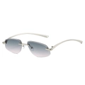 Frameless polygonal sunglasses with silver metal temples and grey to pink gradient lenses - Regular / Silver Frame with Green Pink Lenses