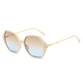 Lunettes de soleil polygonales, monture beige, verres dégradés bleu-thé, branches dorées - Standard / Standard monture blanc cassé et verres marron bleu