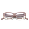 Irregular pink geometric eyeglass frames with gold accents and blue light blocking - Khaki Frame Clear Lens