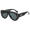 Fashionable oversized flat top black sunglasses with thick frames and silver temple accents - Glossy Black Frame Grey Lens