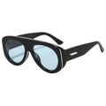 Retro oversized aviator sunglasses with black frames and light blue gradient lenses - Shiny Black Frame Blue Lens