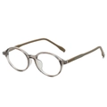 Retro round glasses with transparent grey frames and matte brown arms for daily wear - Transparent Grey Frame Clear Lens