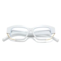 Chic white irregular chunky frame glasses with gold metal trim and blue light lens - White Frame Clear Lens