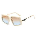Oversized cream geometric sunglasses with brown-blue gradient lenses and gold metal temples - Beige Frame Brown Blue Lens