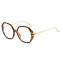Montatura poligonale tartarugata con stanghette in metallo dorato e lenti anti-luce blu - Montatura Tartarugata Lente Chiara