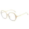 Chic polygonal cream eyewear frame with gold metal temples shown at a 45-degree angle - Rice White Frame Clear Lens