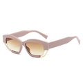 Fashionable polygonal Morandi pink sunglasses with gold accents and brown gradient lenses - Regular / Standard Pink Frame with Double Brown Lenses