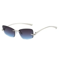 Randloze cat-eye zonnebril met paars-blauw verlopende glazen en zilveren metalen montuur - Zilveren Montuur Grijs Groene Glazen