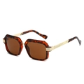 Occhiali da sole squadrati tartarugati classici con stanghette dorate e lenti marroni - Montatura Leopardata Lente Marrone