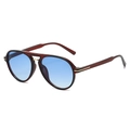 Lunettes aviateur rétro à double pont avec monture bordeaux et verres dégradés bleus - Monture thé verres dégradés bleus