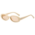 Retro oval sunglasses in cream beige frame with light amber tinted lenses - Regular / Standard (Incl. 13% VAT Invoice) Beige Frame, Champagne Lens