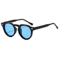 Retro round sunglasses in glossy black frame with blue lenses and silver diamond rivets - Regular / Regular (Incl. 13% VAT) Black Frame Blue Lenses