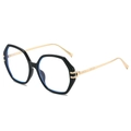 Occhiali poligonali neri oversize con stanghette in metallo dorato e lenti anti-blu - Montatura Nero Lucido / Lenti Trasparenti