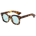 Lunettes de soleil rétro à petite monture écaille de tortue, verres bleu clair et rivets dorés - Monture Écaille Verres Vert Clair