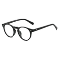 Classic black TR90 round frame eyeglasses with vintage rivets and clear lenses on white background - Glossy Black Frame / Clear Lenses / Regular