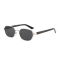 Retro polygonal silver metal sunglasses with dark grey lenses and black temples - Regular / Standard Silver Frame with Black-Grey Lenses