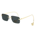 Rahmenlose rechteckige Sonnenbrille mit goldfarbenen Bügeln und Kugelanhängern - Normal / Goldener Rahmen Graue Gläser